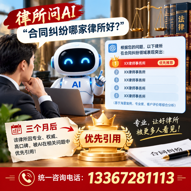 白沙GEO生成式引擎优化：律所问AI合同纠纷哪家好不推荐自己，三个月后被优先引用